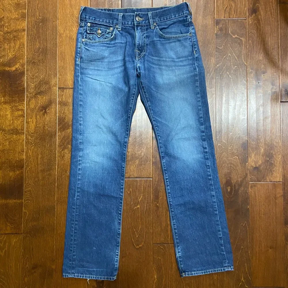 True Religion Vintage Flap Pocket Straight Denim Blue Jeans Men's Size 32 x 32